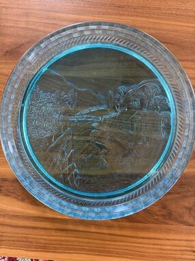 Antique Blue Pressed Glass Tray 
Early American Pattern Glass